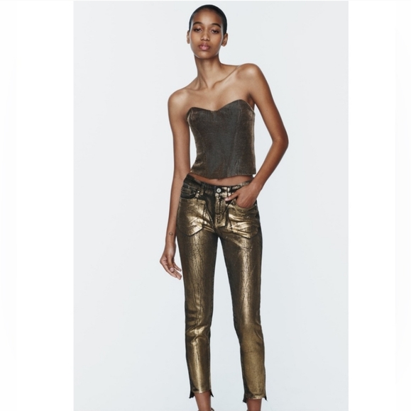 Zara FOIL METALLIC MID WAIST Z1975 SKINNY JEANS - Picture 4 of 9